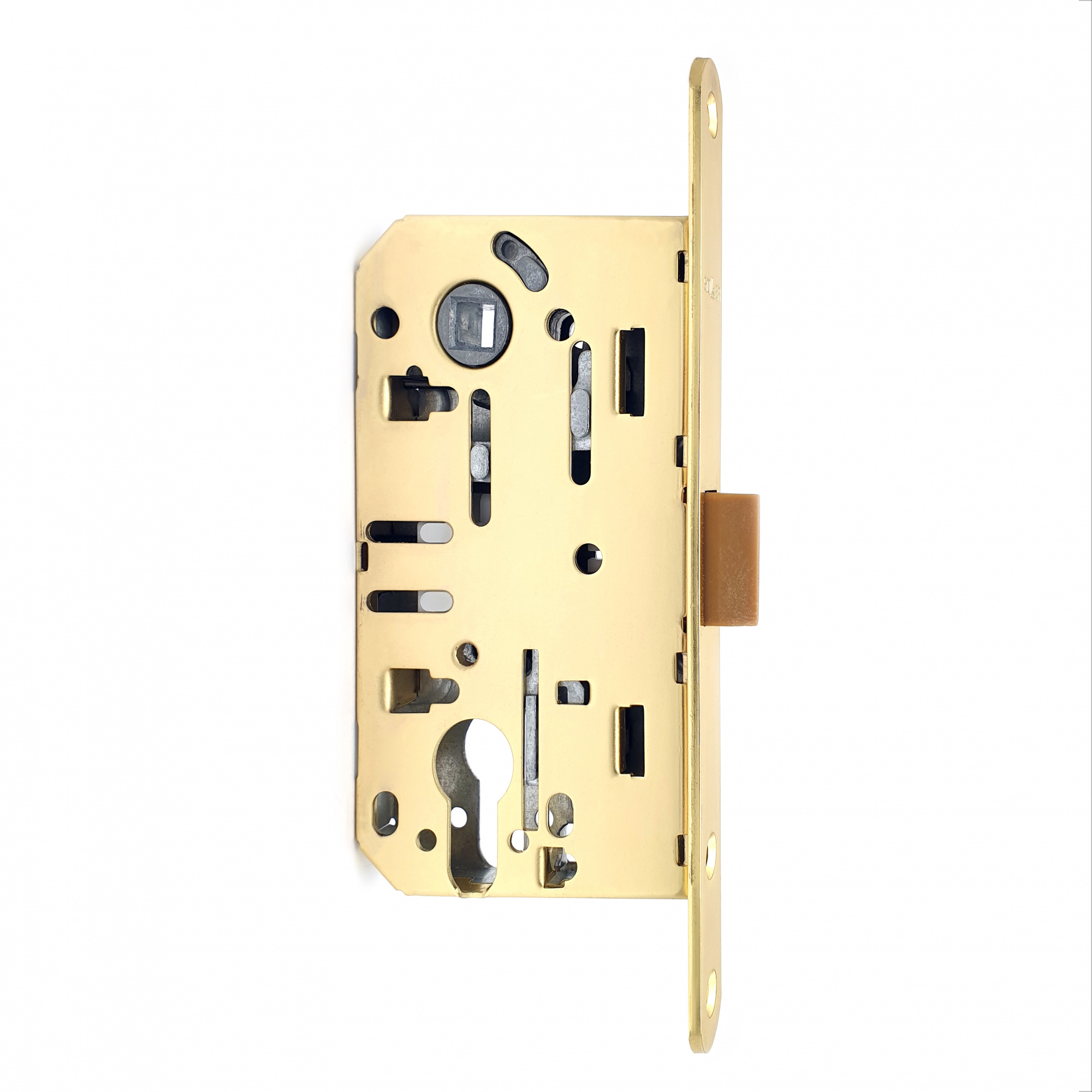 Замок врезной бесшумный для межкомнатных дверей SOLLER 600ЕТ-РВ золото под ключ (цилиндровый механизм)