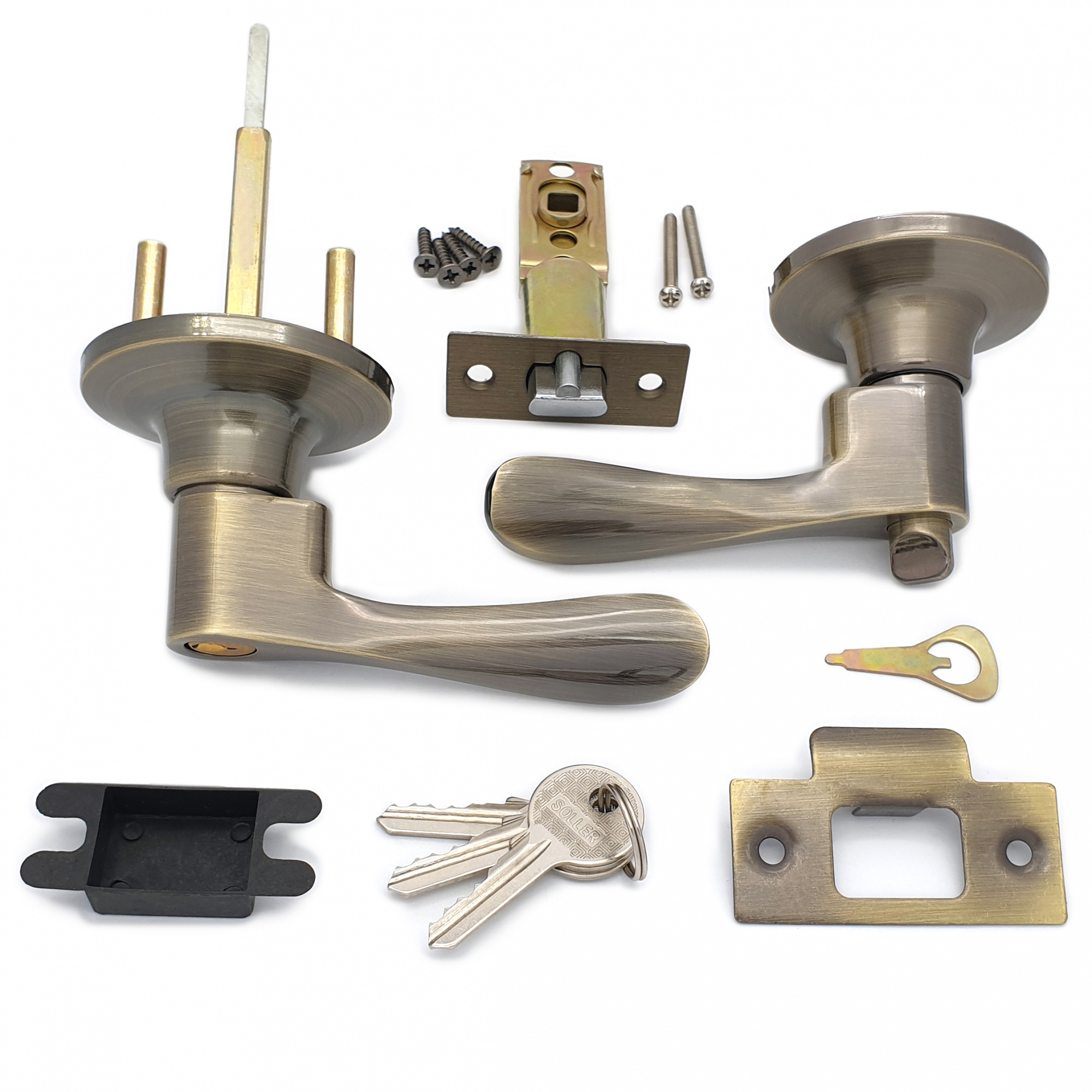 Ручка-защелка нажимная межкомнатная SOLLER R 891 ETАB бронза с ключом и фиксатором