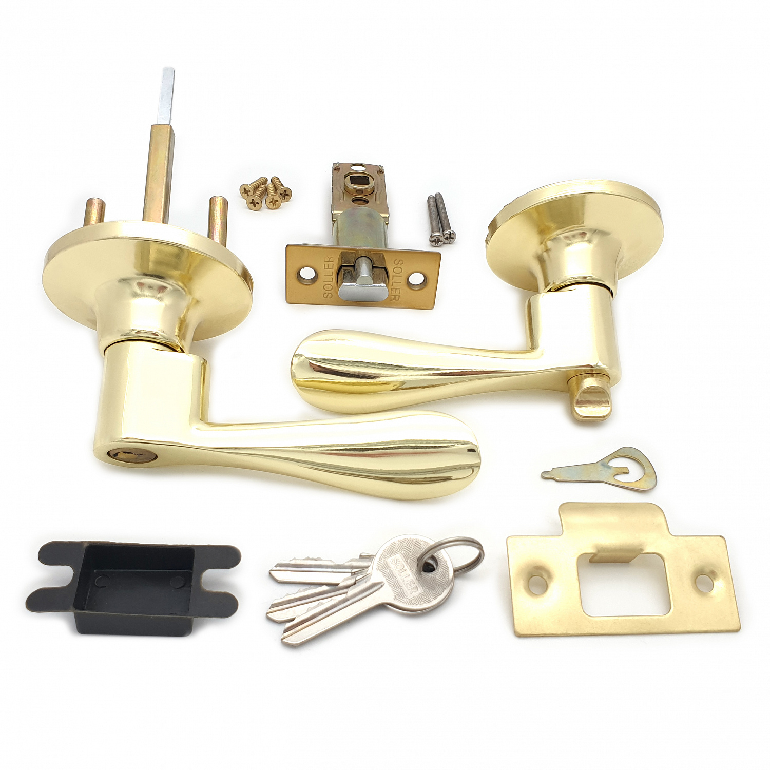 Ручка-защелка нажимная межкомнатная SOLLER R 891 ETPB золото с ключом и фиксатором 