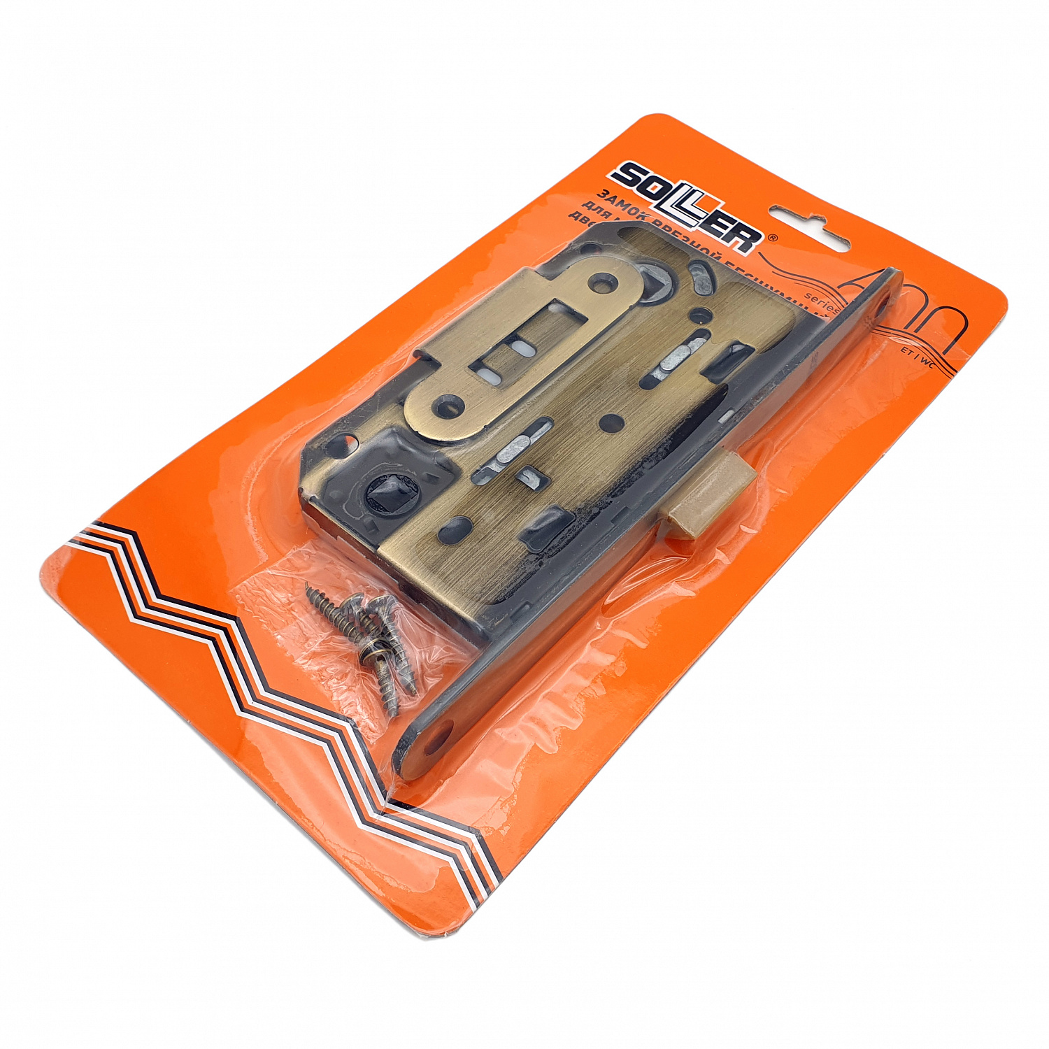 Замок врезной бесшумный для межкомнатных дверей SOLLER 600WC-АВ бронза без ключа под фиксатор или завертку