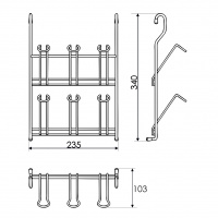 Полка для стаканов на рейлинг d-16 мм SOLLER AE-604 340*103*235 мм