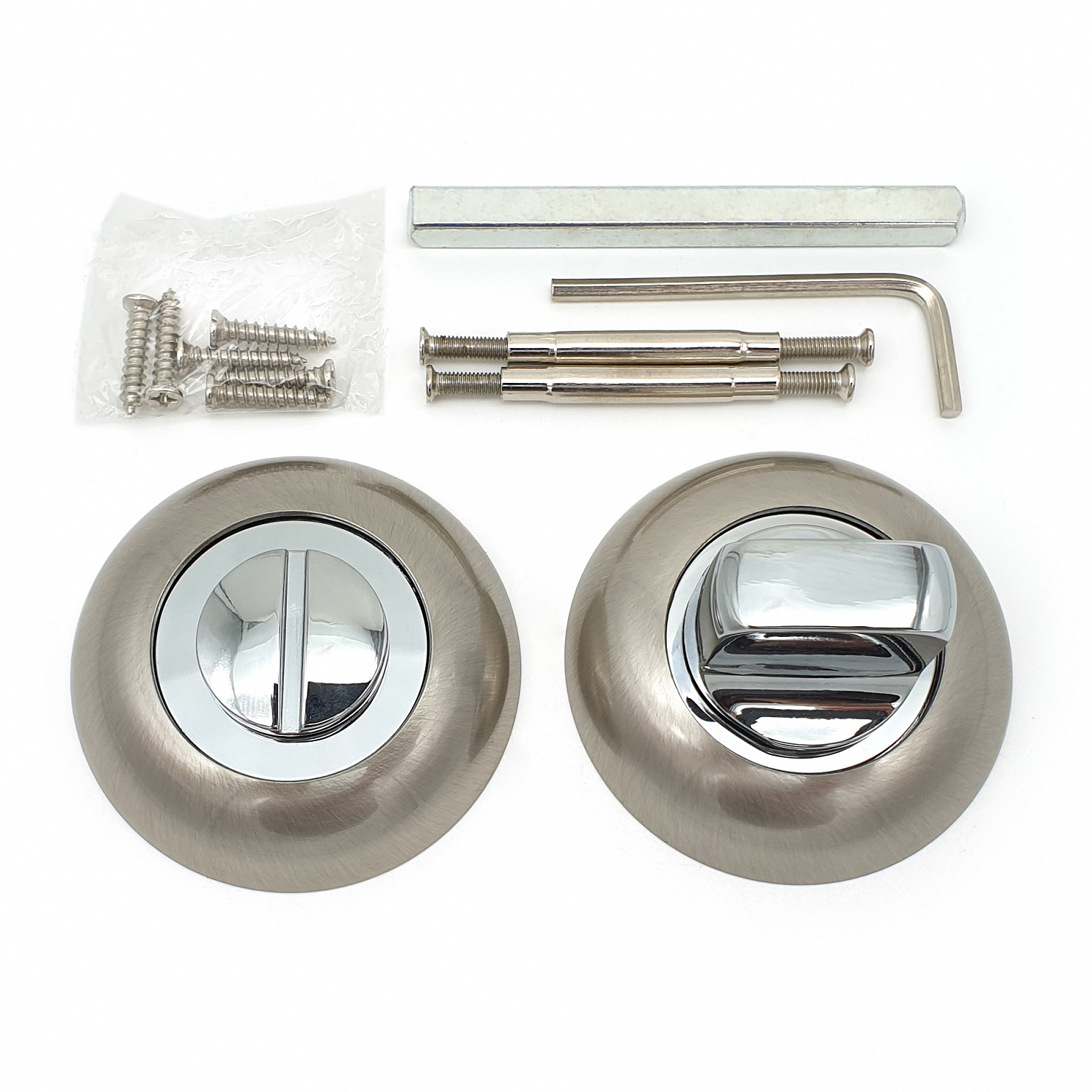 Завертка дверная для ванных комнат SOLLER BK-02 CP/SS хром/сатин для ванных комнат