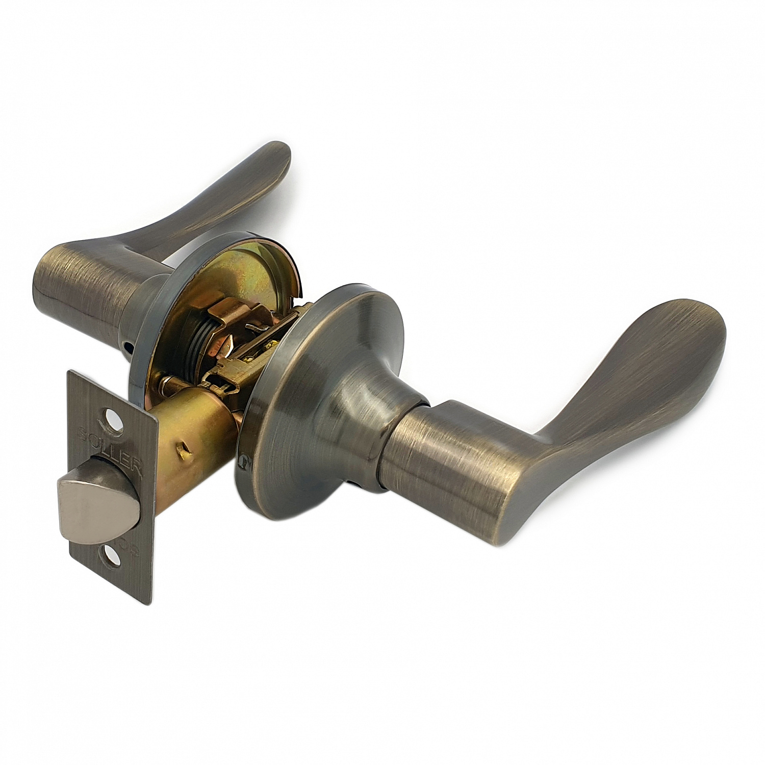 Ручка-защелка нажимная межкомнатная SOLLER R 891 ВКPS АВ бронза без ключа и фиксатора