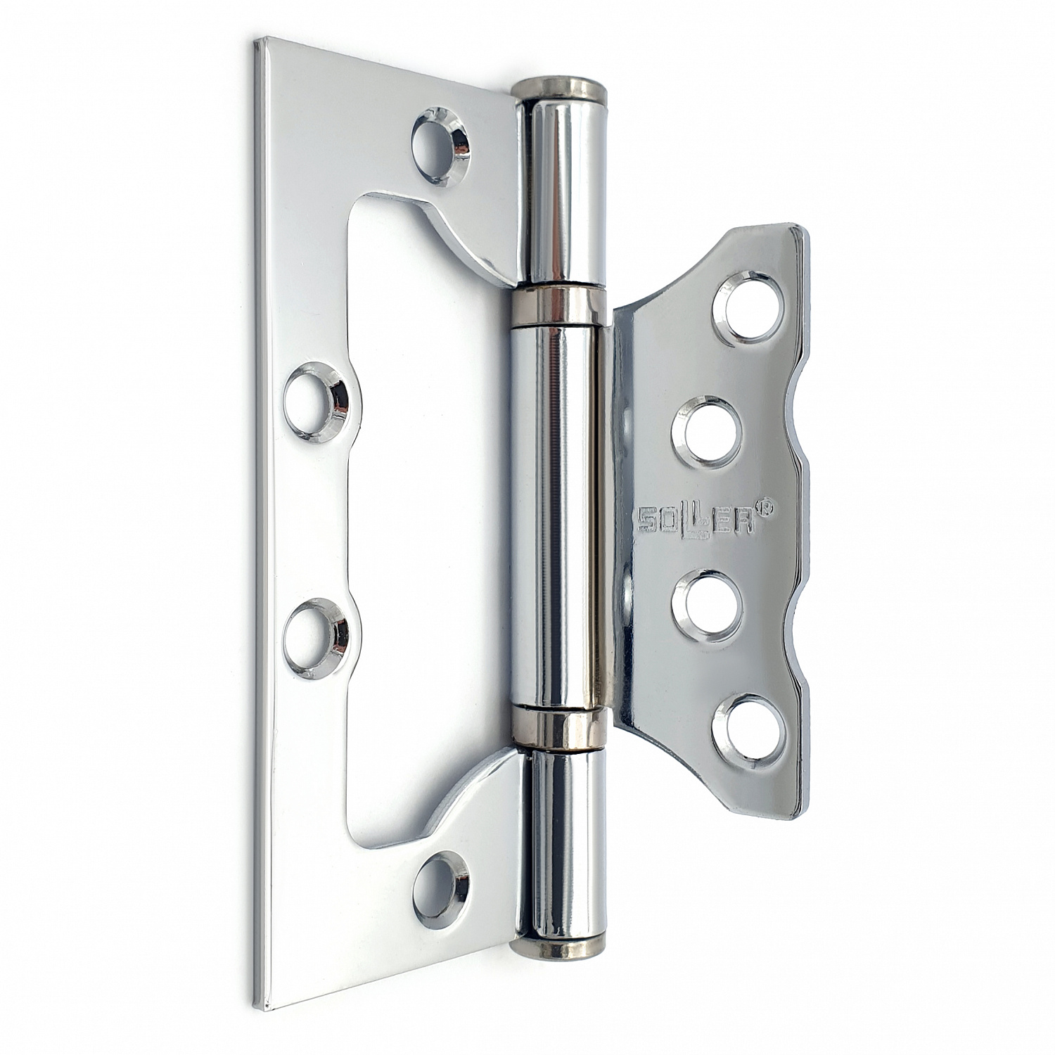 Петля дверная накладная 4" SOLLER хром (сталь 100*75*2,5) бабочка без врезки