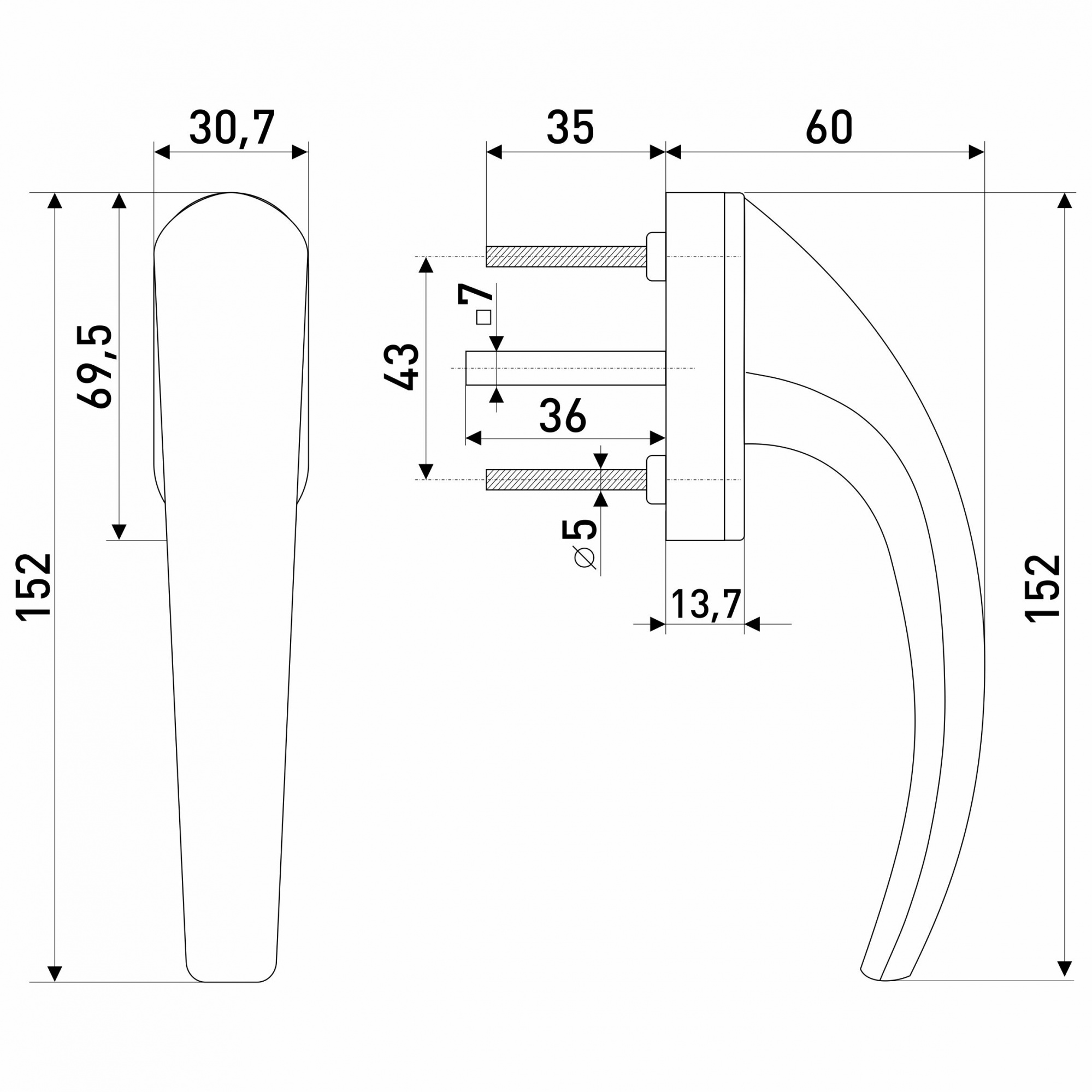 Ручка оконная "Сатурн", 38мм, белая, 8-ми позиционная