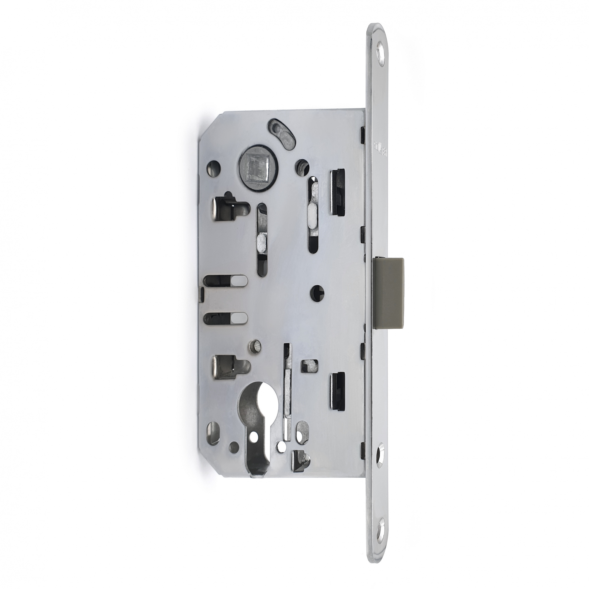 Замок врезной бесшумный для межкомнатных дверей SOLLER 600ЕТ-СР хром под ключ (цилиндровый механизм)