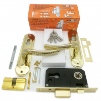 Замок врезной с ручками на планке SOLLER 61/106PB золото ключ-ключ