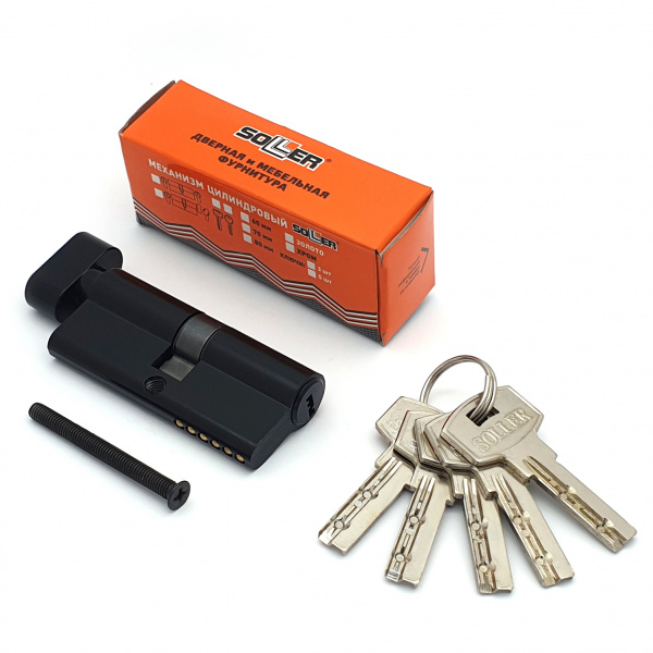 Механизм цилиндровый SOLLER FV5 черный 70мм, 5 ключа ключ/вертушка, латунь/металл (25+10+25)