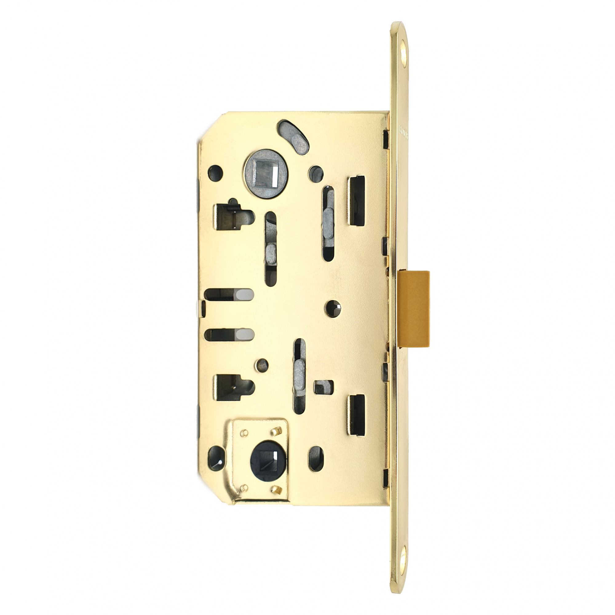 Замок врезной бесшумный для межкомнатных дверей SOLLER 600WC-РВ золото без ключа под фиксатор или завертку