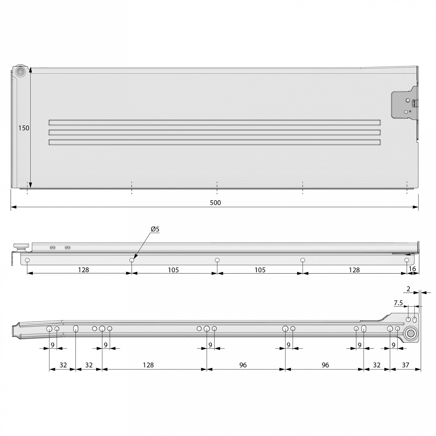 Металлобокс 500мм Н-150мм (белый)
