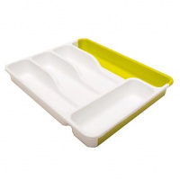 Лоток для столовых приборов раздвижной зеленый-белый