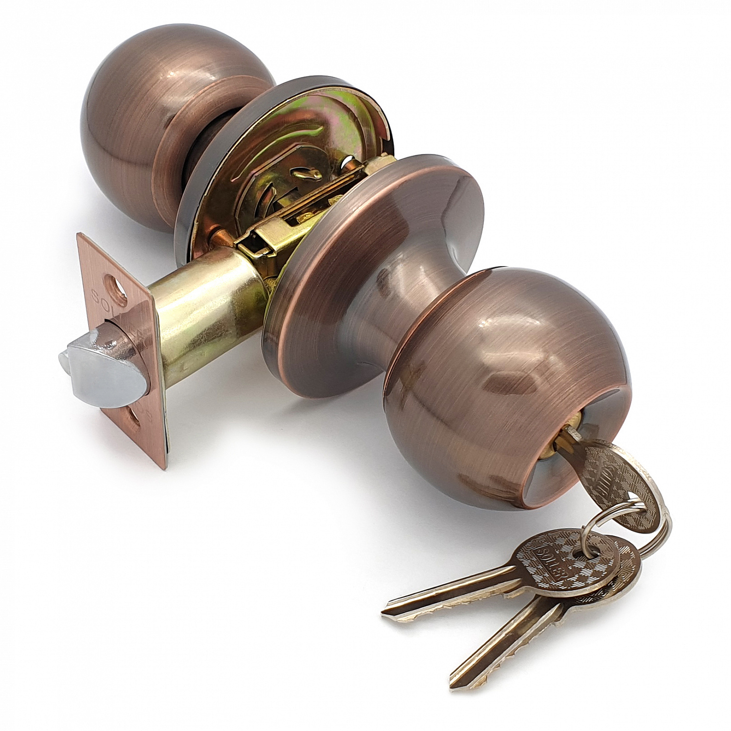 Ручка-защелка /кноб/ межкомнатная SOLLER ЗШ-01 ETAC медь с ключом и фиксатором