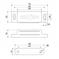 Магнит мебельный SOLLER L-74 h-15 мм белый