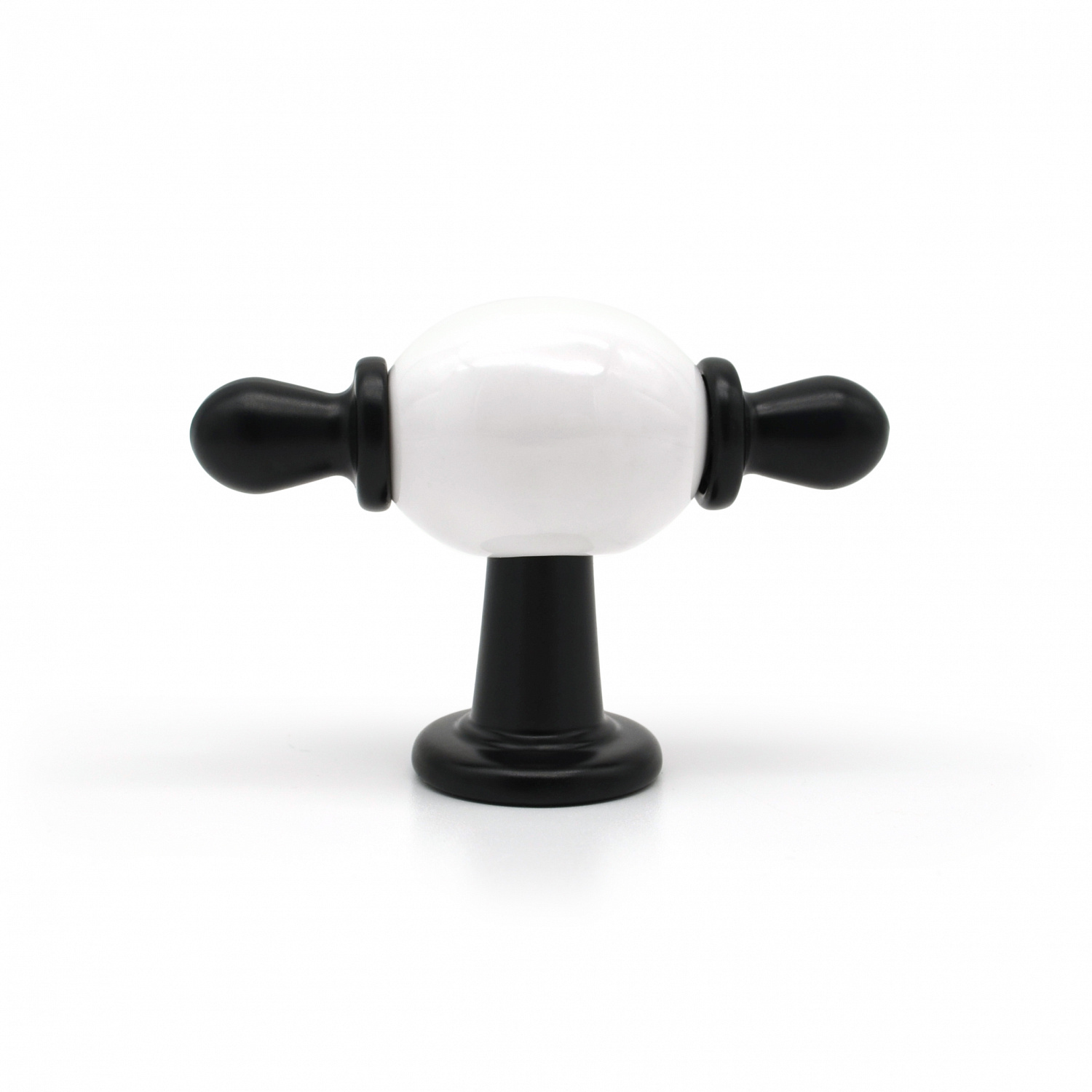 Ручка-кнопка мебельная с белой керамической вставкой SOLLER 1262 черная