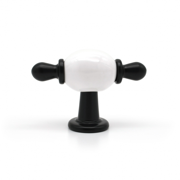 Ручка-кнопка мебельная с белой керамической вставкой SOLLER 1262 черная