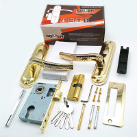 Замок врезной с ручками на планке SOLLER 50/106PB золото ключ-ключ ЦМ