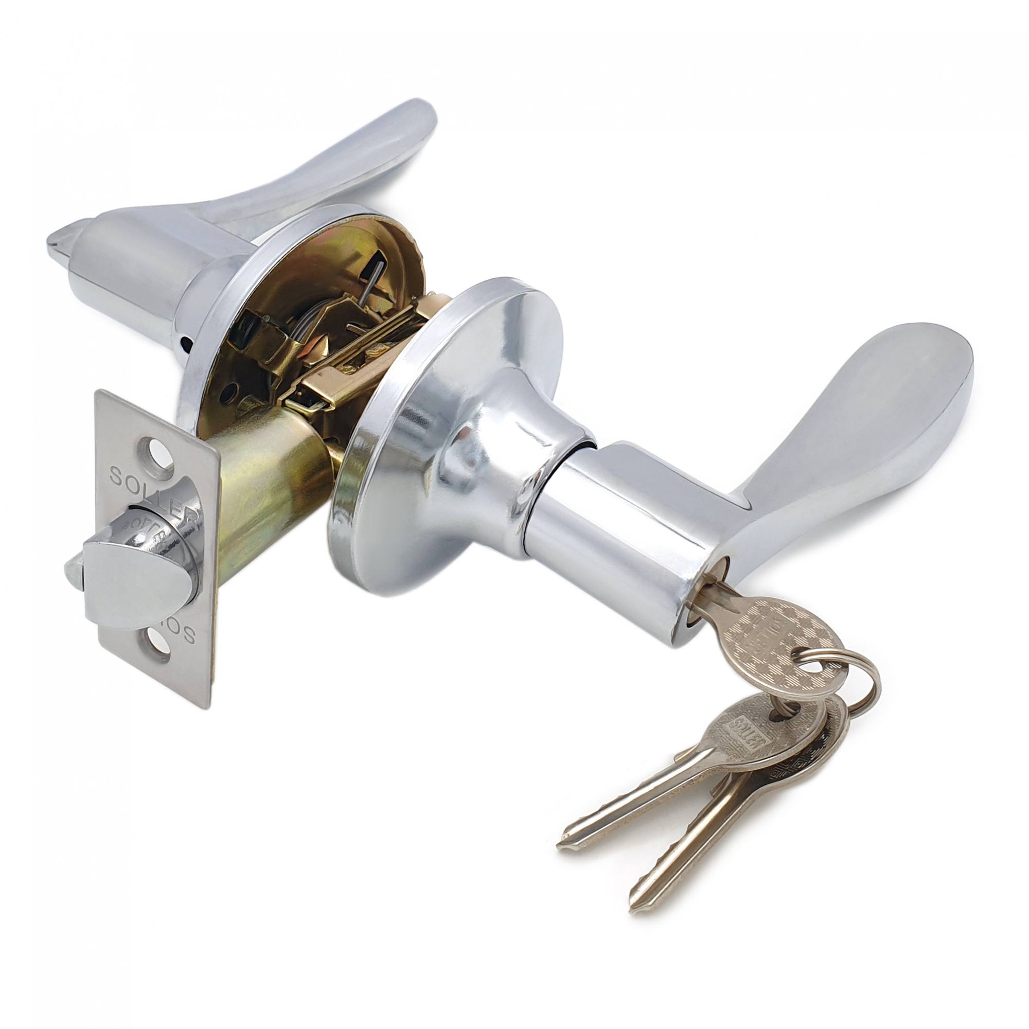 Ручка-защелка нажимная межкомнатная SOLLER R 891 ETCP хром с ключом и фиксатором 