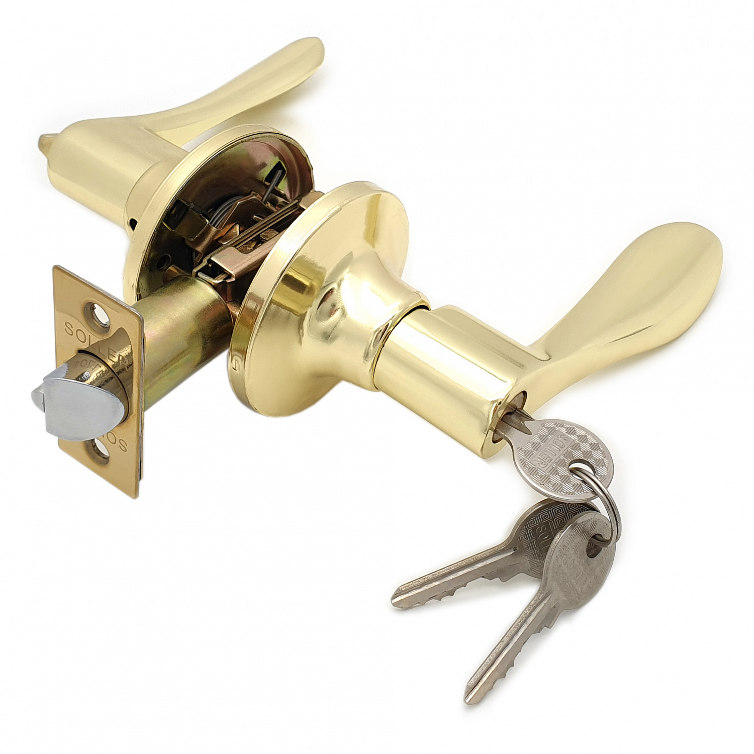 Ручка-защелка нажимная межкомнатная SOLLER R 891 ETPB золото с ключом и фиксатором 