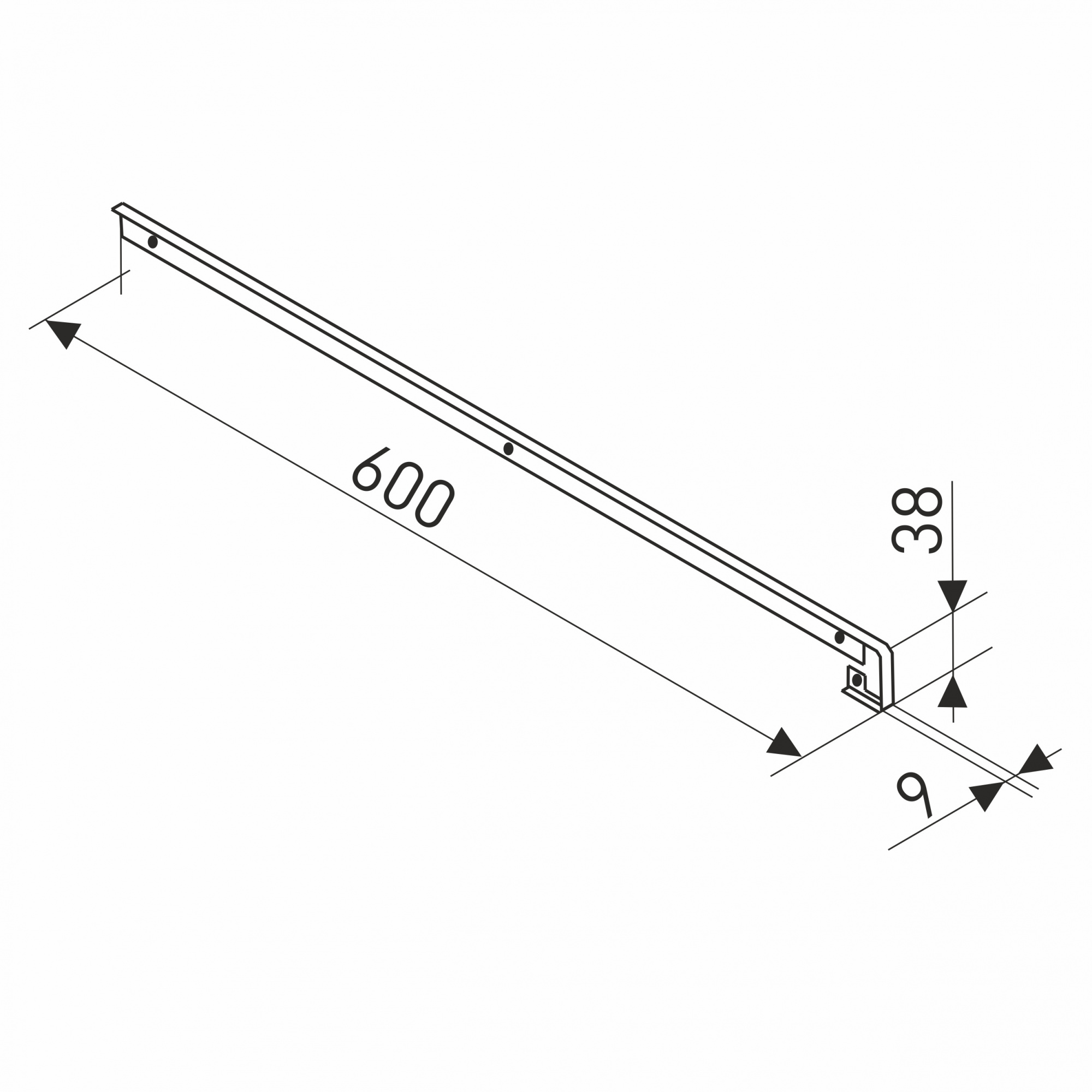 Планка для столешниц "Скиф" 38 мм 600 мм щелевая черная