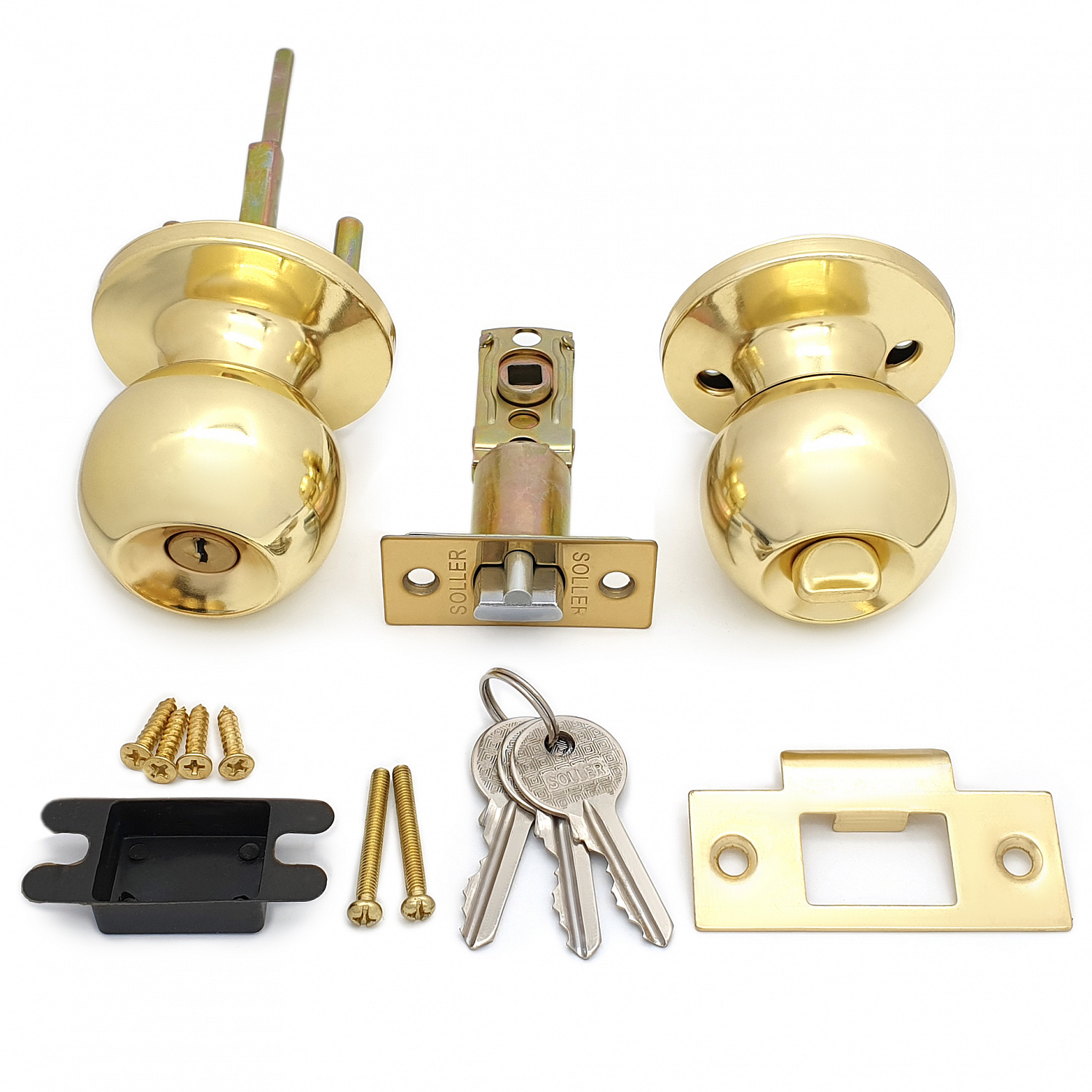 Ручка-защелка /кноб/ межкомнатная SOLLER ЗШ-01 ETPB золото с ключом и фиксатором