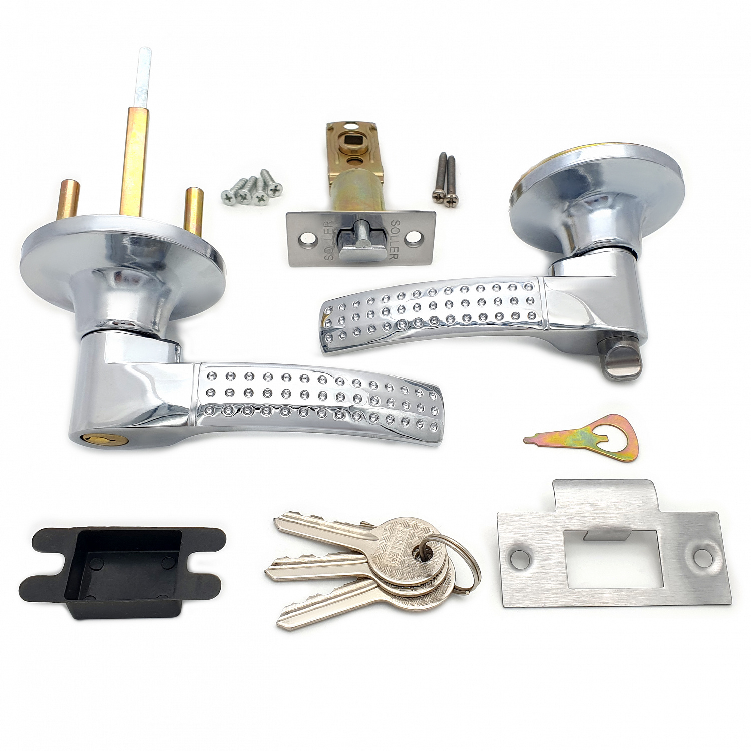 Ручка-защелка нажимная межкомнатная SOLLER R 3903 ETCP хром с ключом и фиксатором