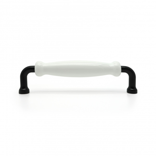 Ручка мебельная с белой керамической вставкой SOLLER 1258-128 черная 128 мм