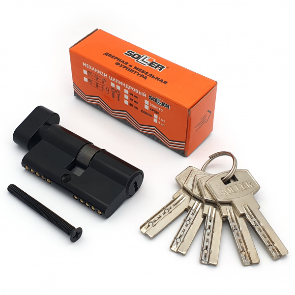 Механизм цилиндровый SOLLER FV5 черный 60мм, 5 ключа ключ/вертушка, латунь/металл (25+10+25)