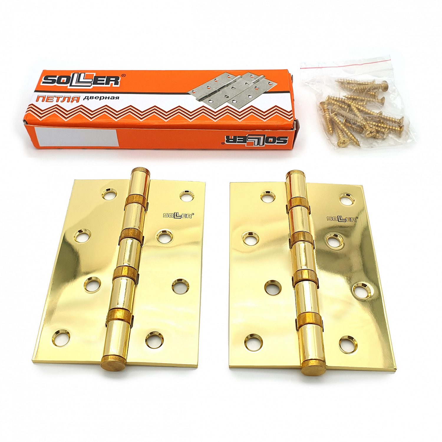 Петля дверная прямая 4" SOLLER золото (сталь 100*70*2,5)