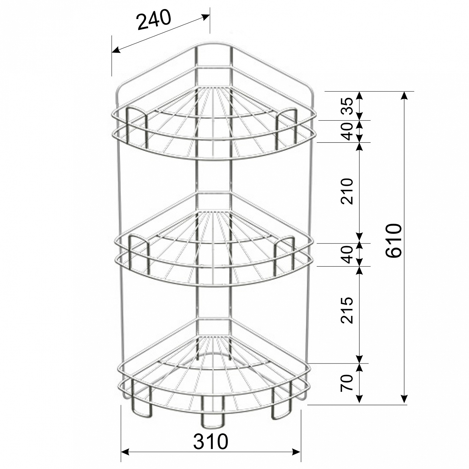 Полка для ванной угловая 3-х ярусная напольно-настенная хром зеркальный