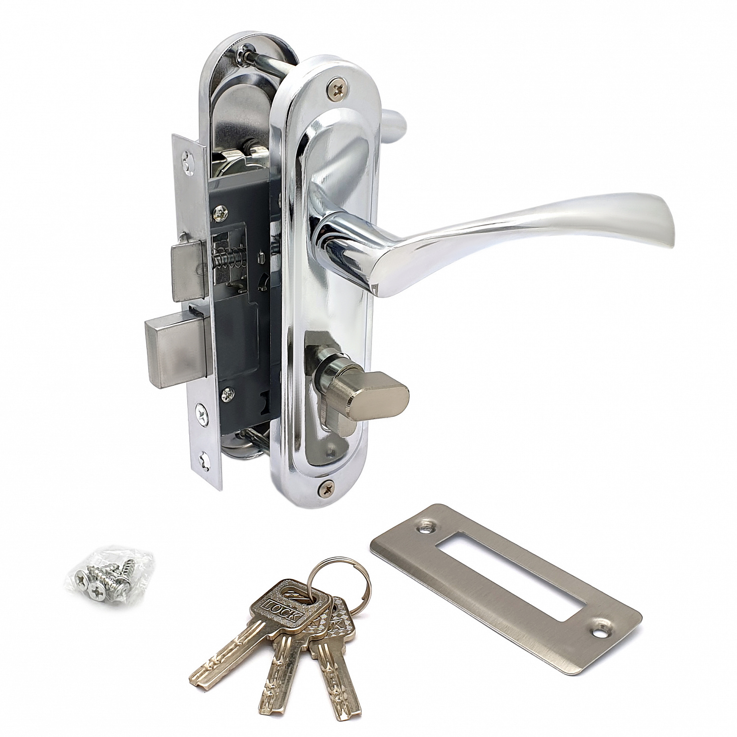 Замок врезной с ручками на планке SOLLER 50/76CP хром ключ-вертушка ЦМВ70