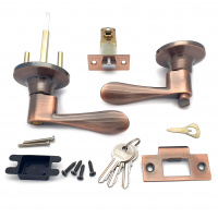 Ручка-защелка нажимная межкомнатная SOLLER R 891 ETAC медь с ключом и фиксатором