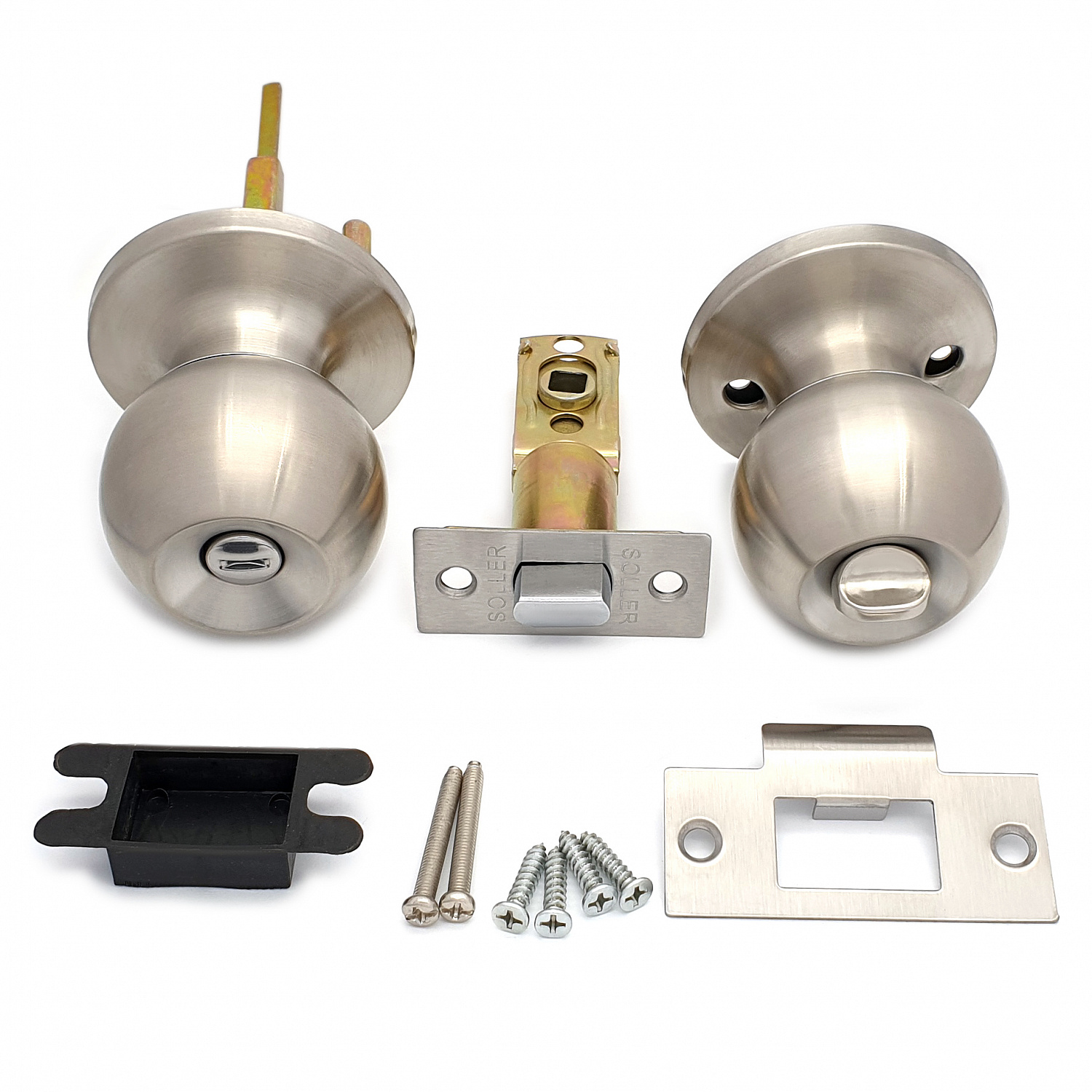 Ручка-защелка /кноб/ межкомнатная SOLLER ЗШ-03 ВКSN никель без ключа с фиксатором