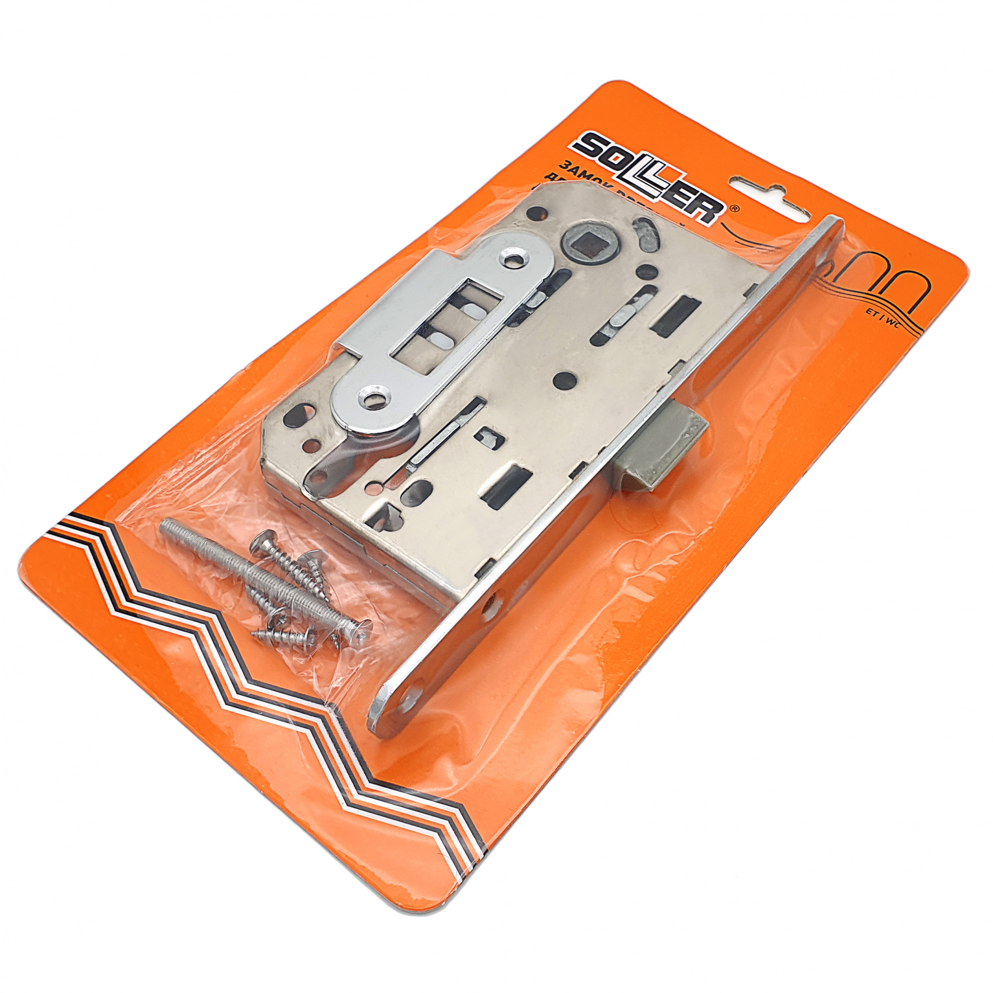 Замок врезной бесшумный для межкомнатных дверей SOLLER 600ЕТ-СР хром под ключ (цилиндровый механизм)