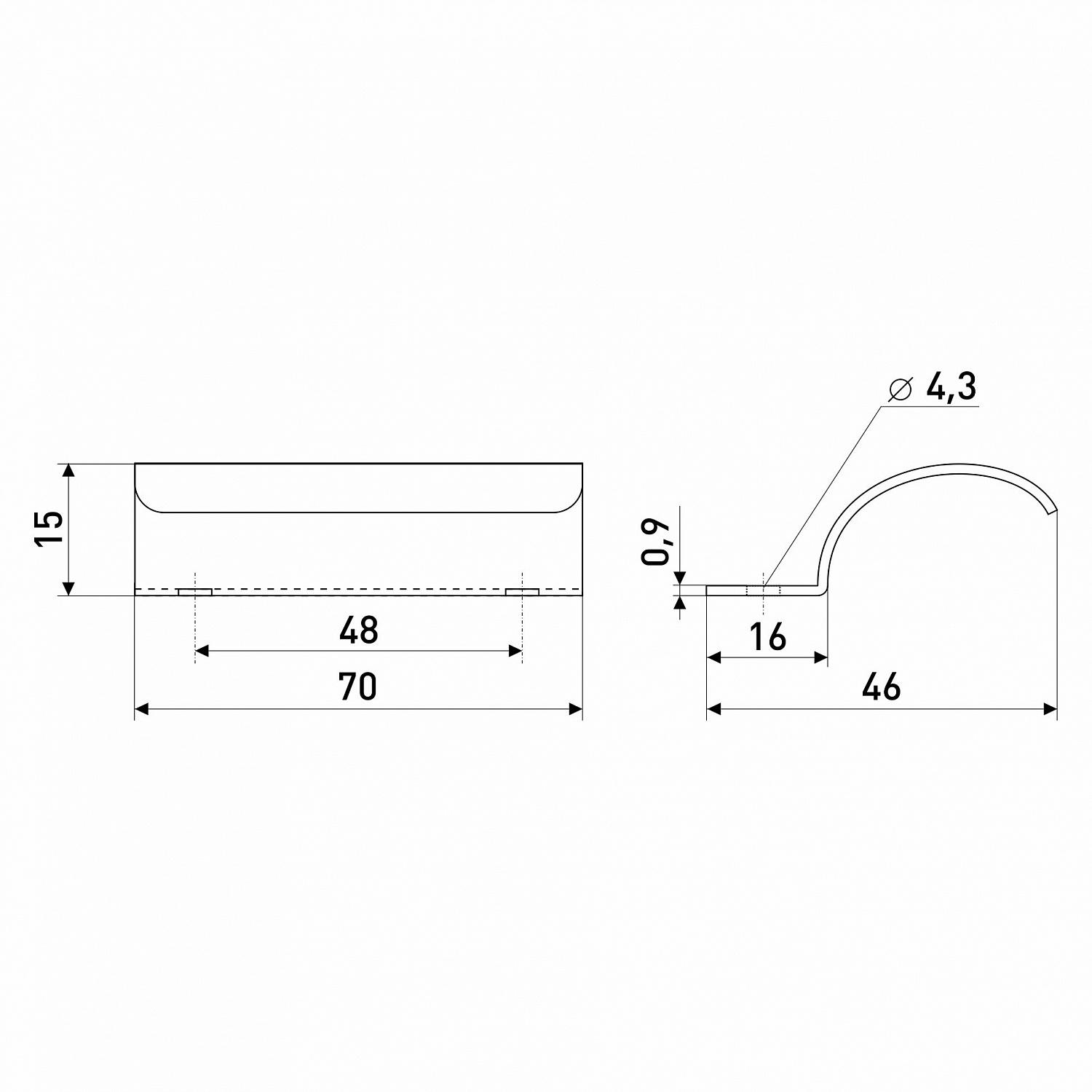 Ручка-ракушка балконная (внешняя) 50 мм металл