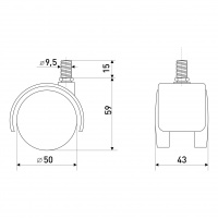 Опора колесная со штырем резьба М10 SOLLER 50 мм