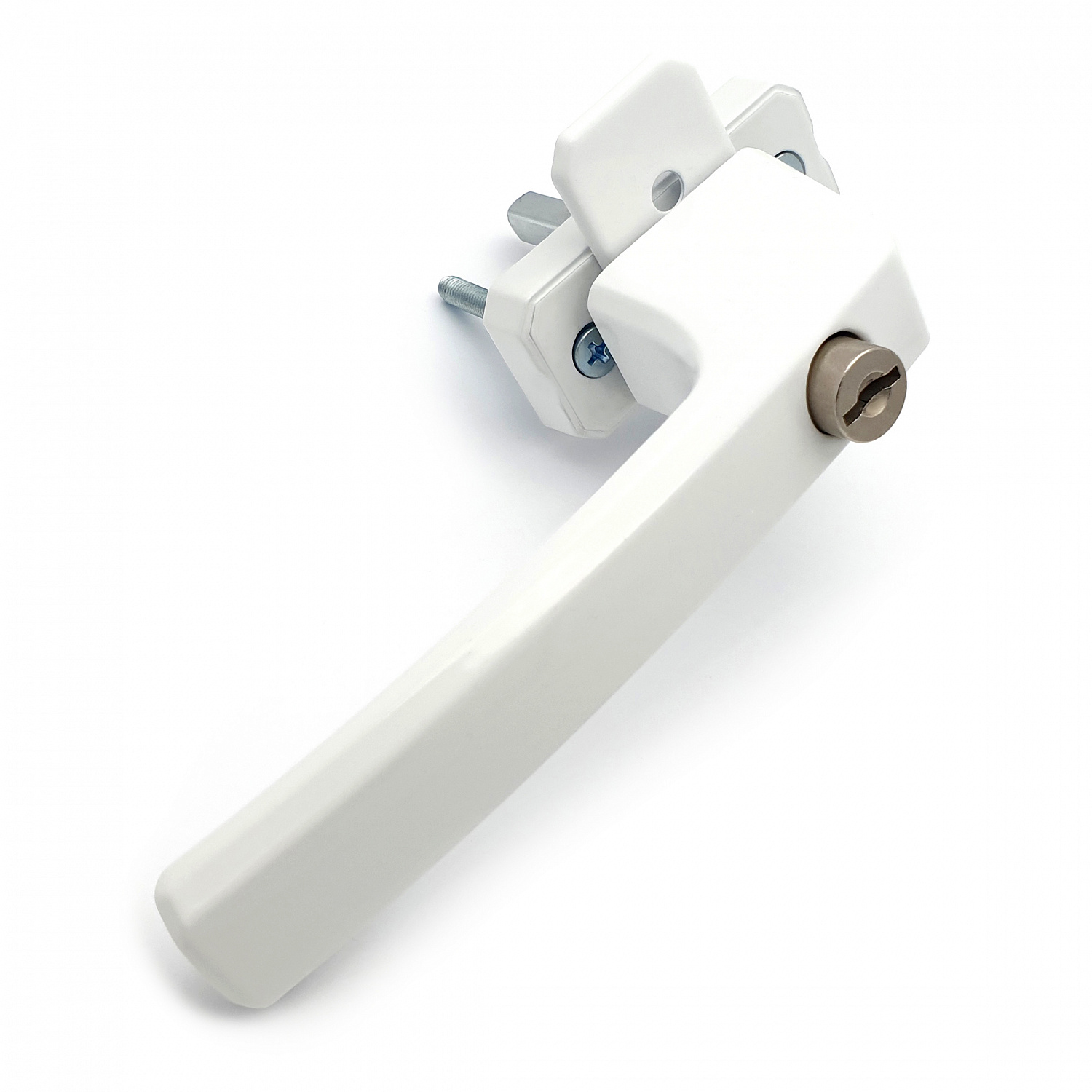 Ручка оконная с ключом, белая квадратная  (SWH37)