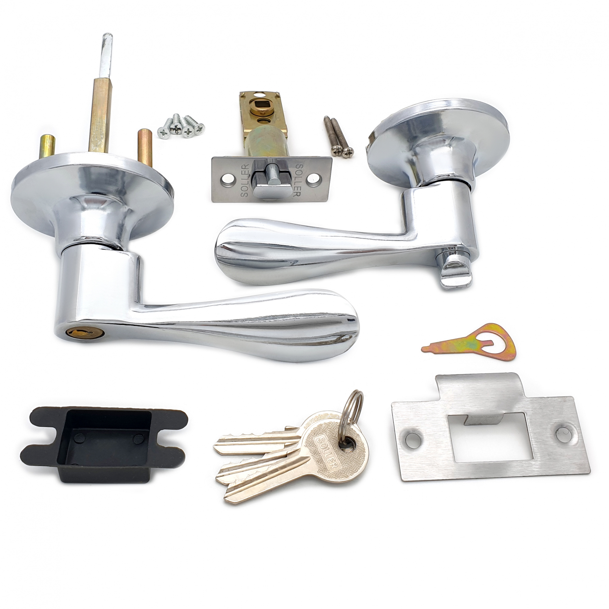 Ручка-защелка нажимная межкомнатная SOLLER R 891 ETCP хром с ключом и фиксатором 