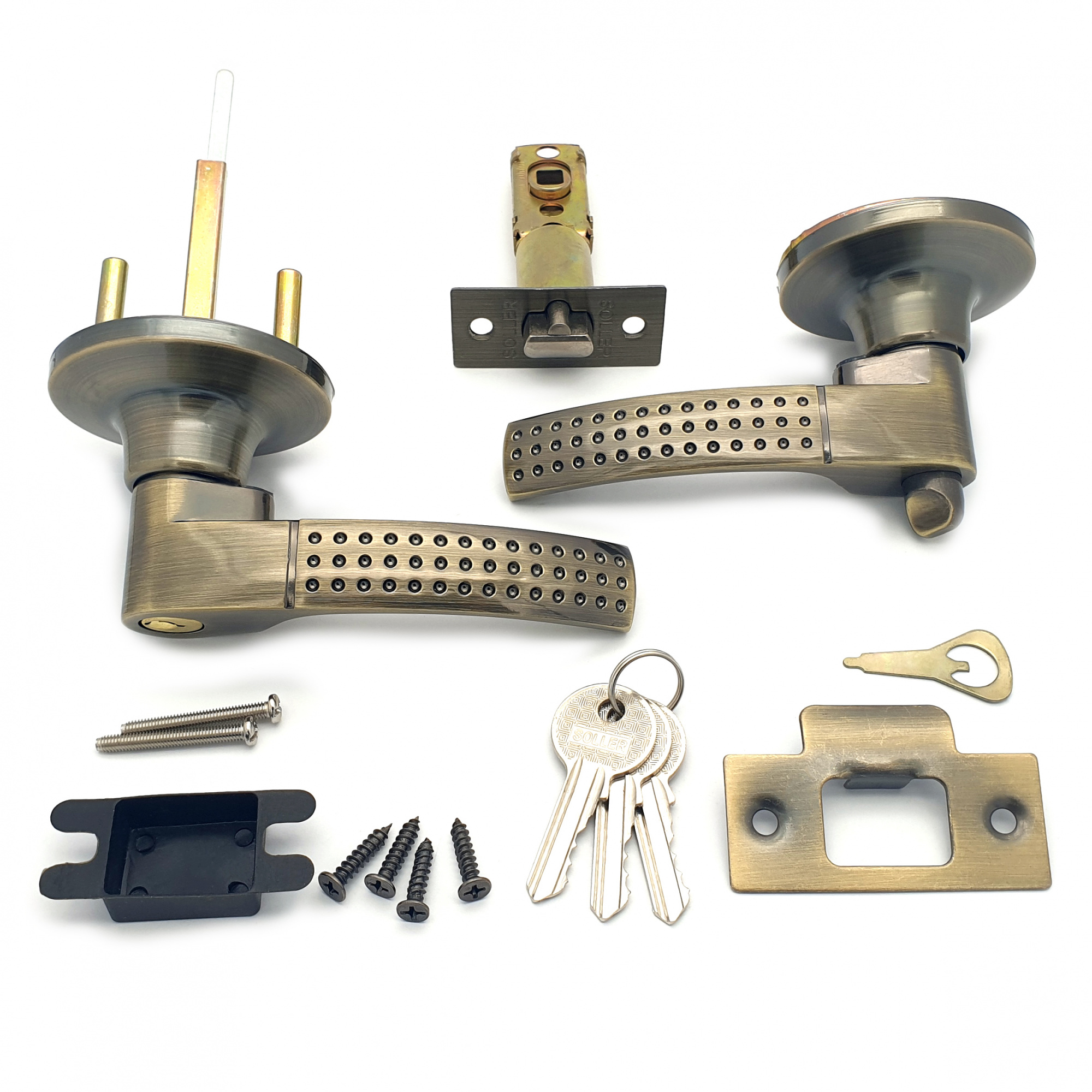 Ручка-защелка нажимная межкомнатная SOLLER R 3903 ETАB бронза с ключом и фиксатором