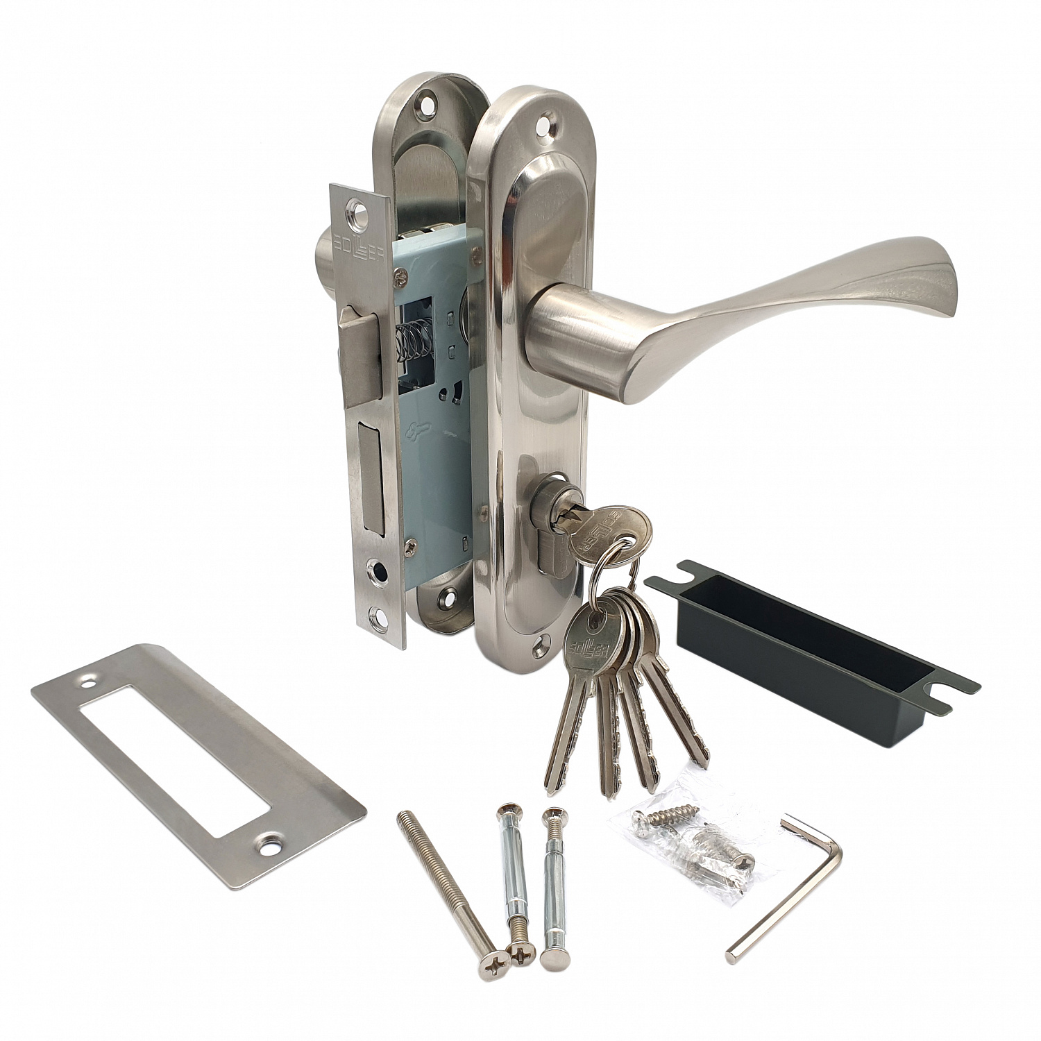 Замок врезной с ручками на планке SOLLER 50/76SN никель ключ-ключ ЦМ