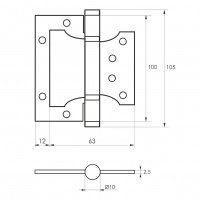 Петля дверная накладная 4" SOLLER бронза (сталь 100*75*2,5) бабочка без врезки