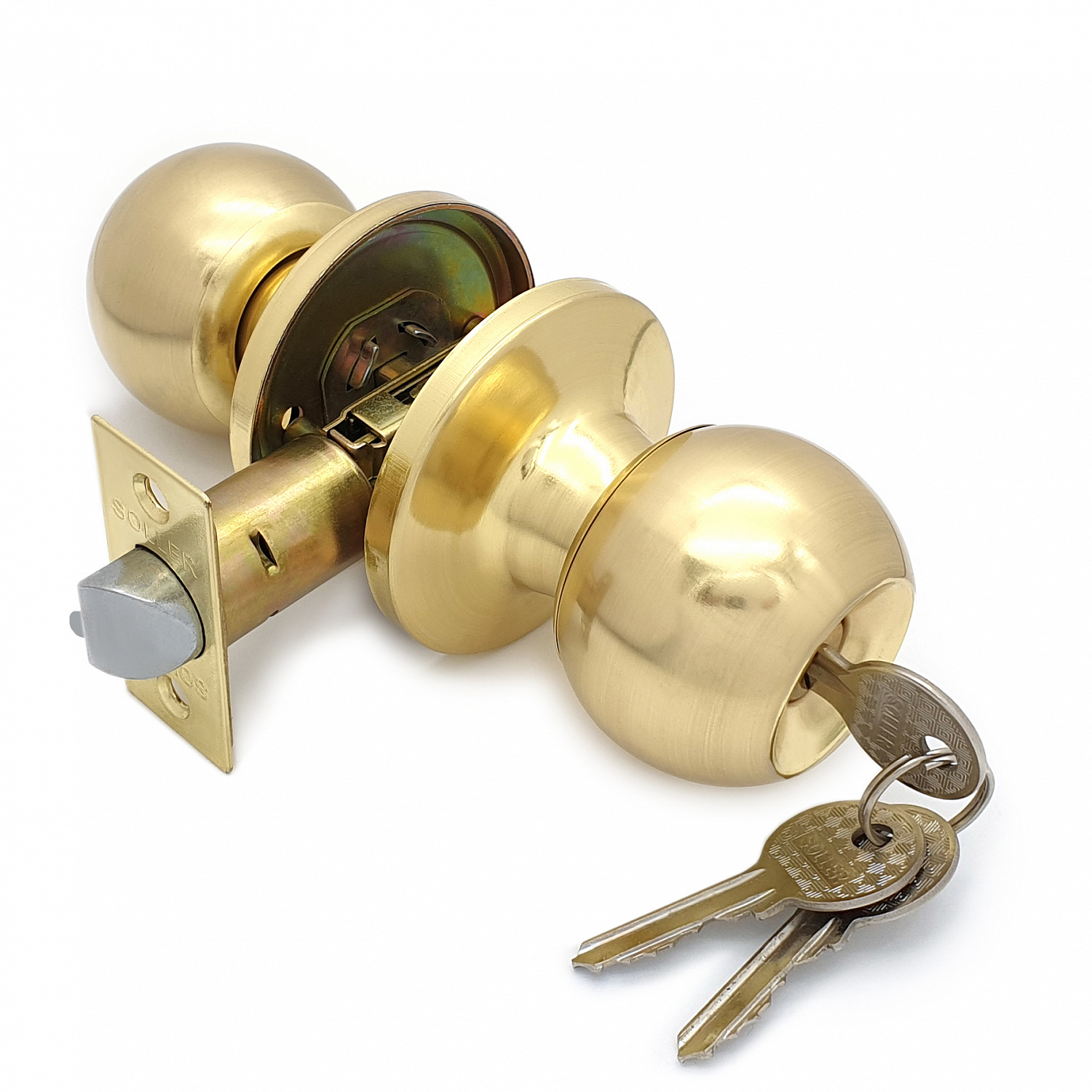 Ручка-защелка /кноб/ межкомнатная SOLLER ЗШ-01 ETSB матовое золото с ключом и фиксатором