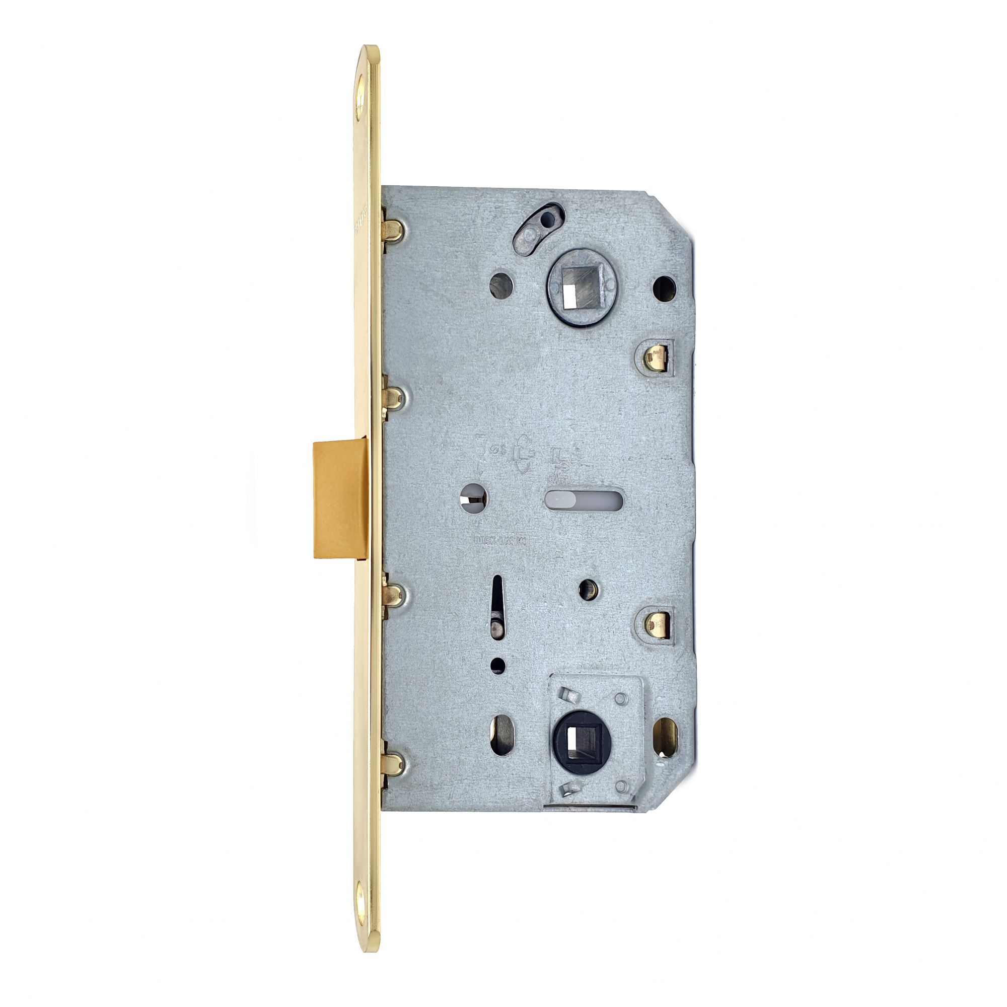 Замок врезной бесшумный для межкомнатных дверей SOLLER 600WC-РВ золото без ключа под фиксатор или завертку