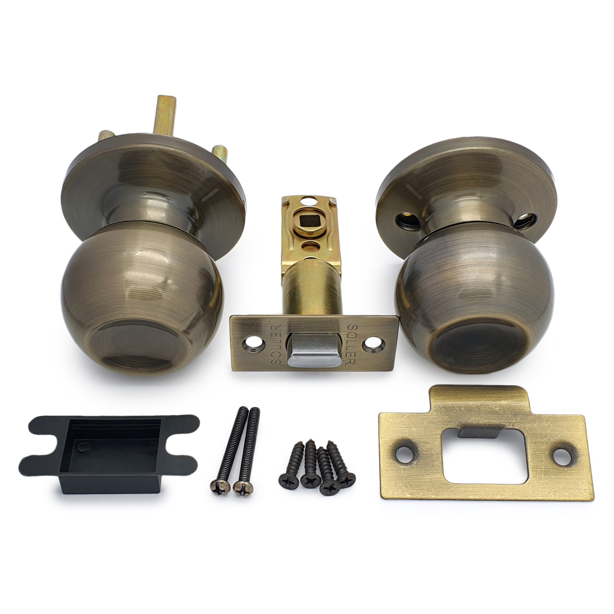 Ручка-защелка /кноб/ межкомнатная SOLLER ЗШ-05 BKPS АВ бронза  без ключа и фиксатора