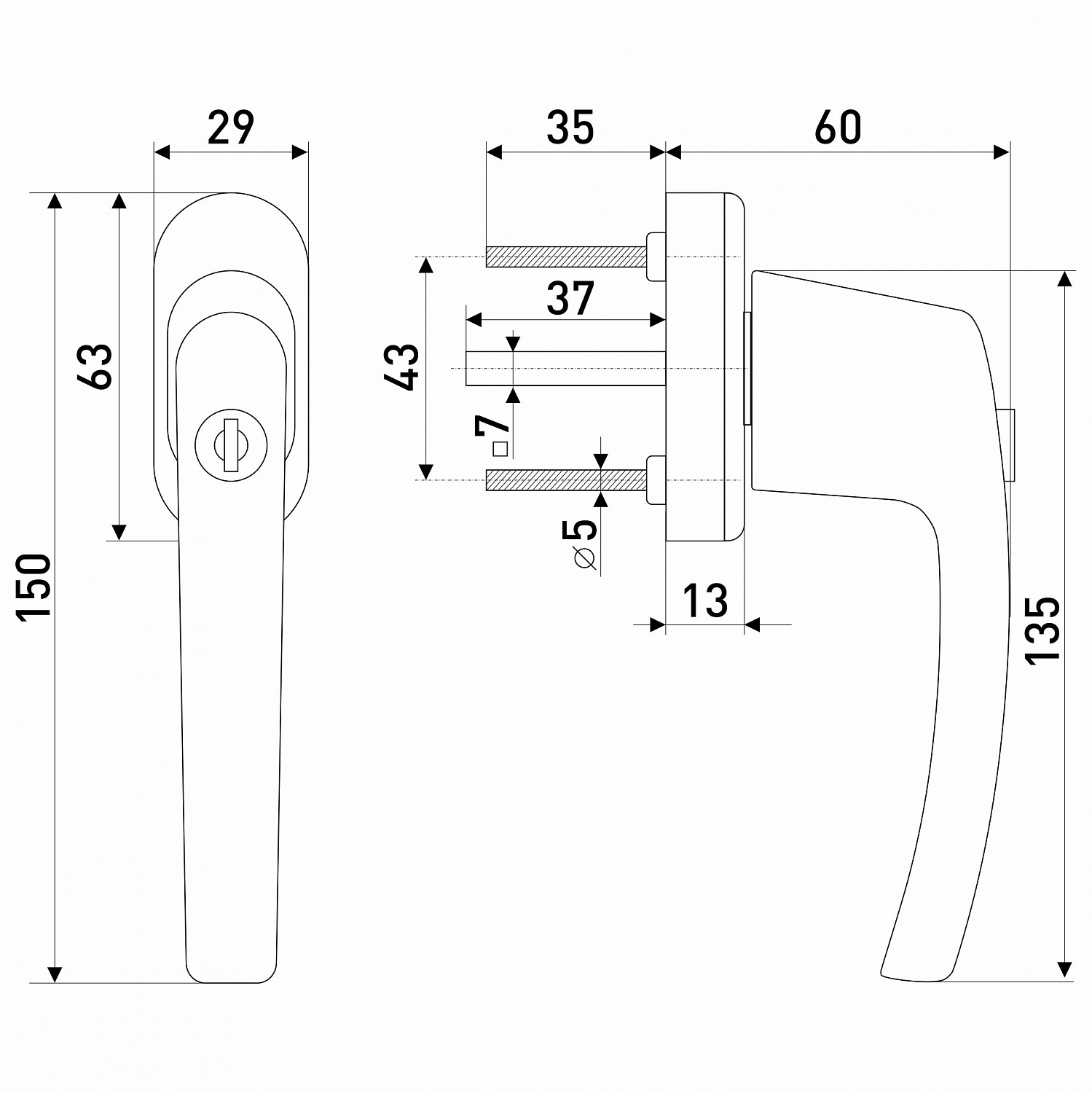 Ручка оконная с ключом, белая кругл. (SWH37)