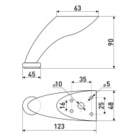 Опора для мягкой мебели SOLLER h-90 мм с изгибом и вылетом 1 мм хром
