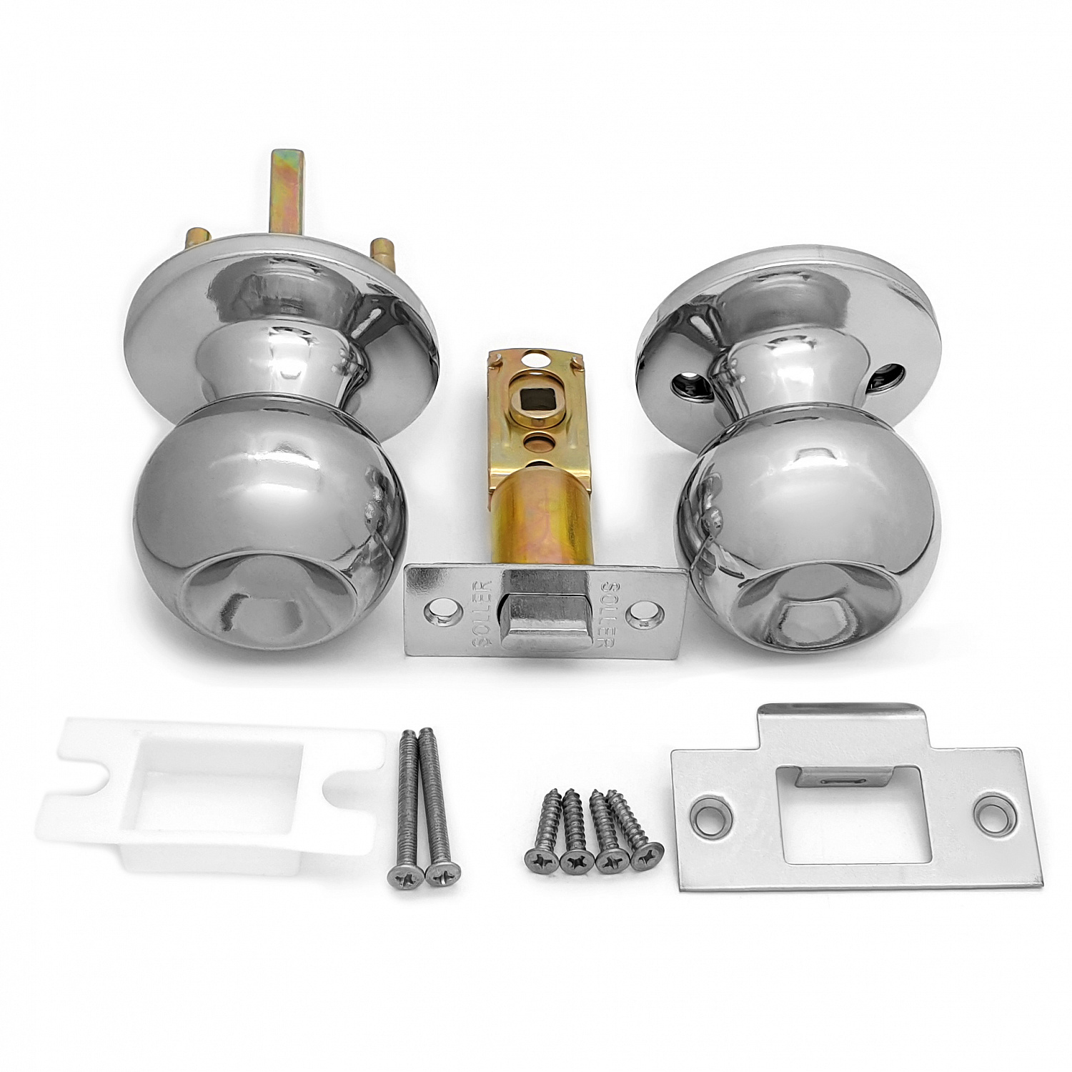 Ручка-защелка /кноб/ межкомнатная SOLLER ЗШ-05 BKPS CP хром  без ключа и фиксатора