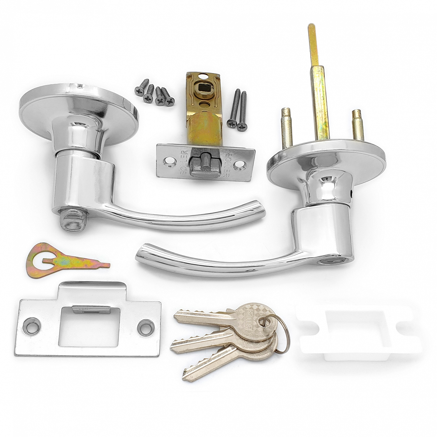 Ручка-защелка нажимная межкомнатная SOLLER R 3905 ETCP хром с ключом и фиксатором