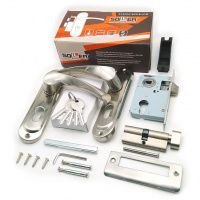 Замок врезной с ручками на планке SOLLER 50/76SN никель ключ-вертушка ЦМВ70