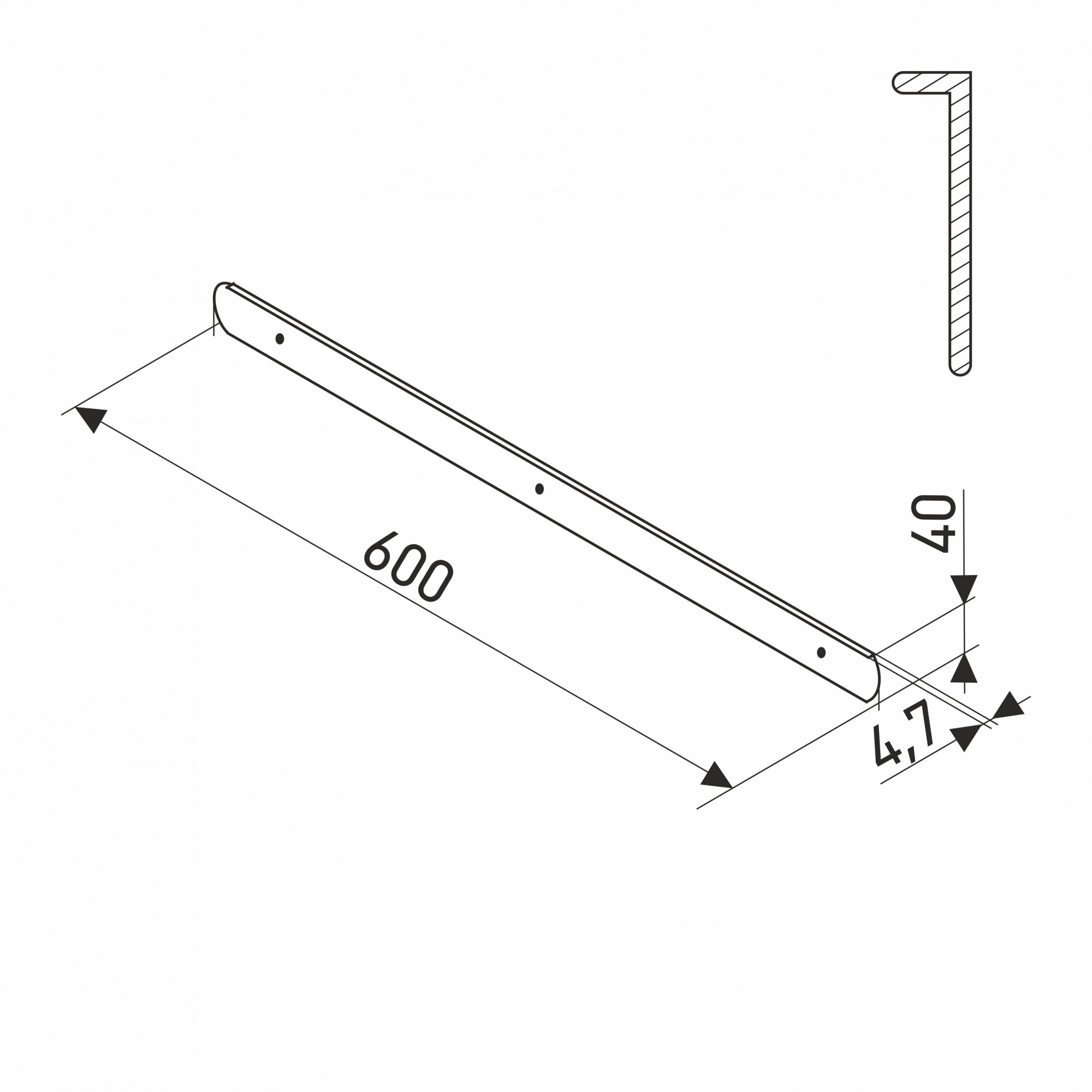 Планка для столешниц "Скиф" 38 мм 600 мм торцевая универсальная матовый хром