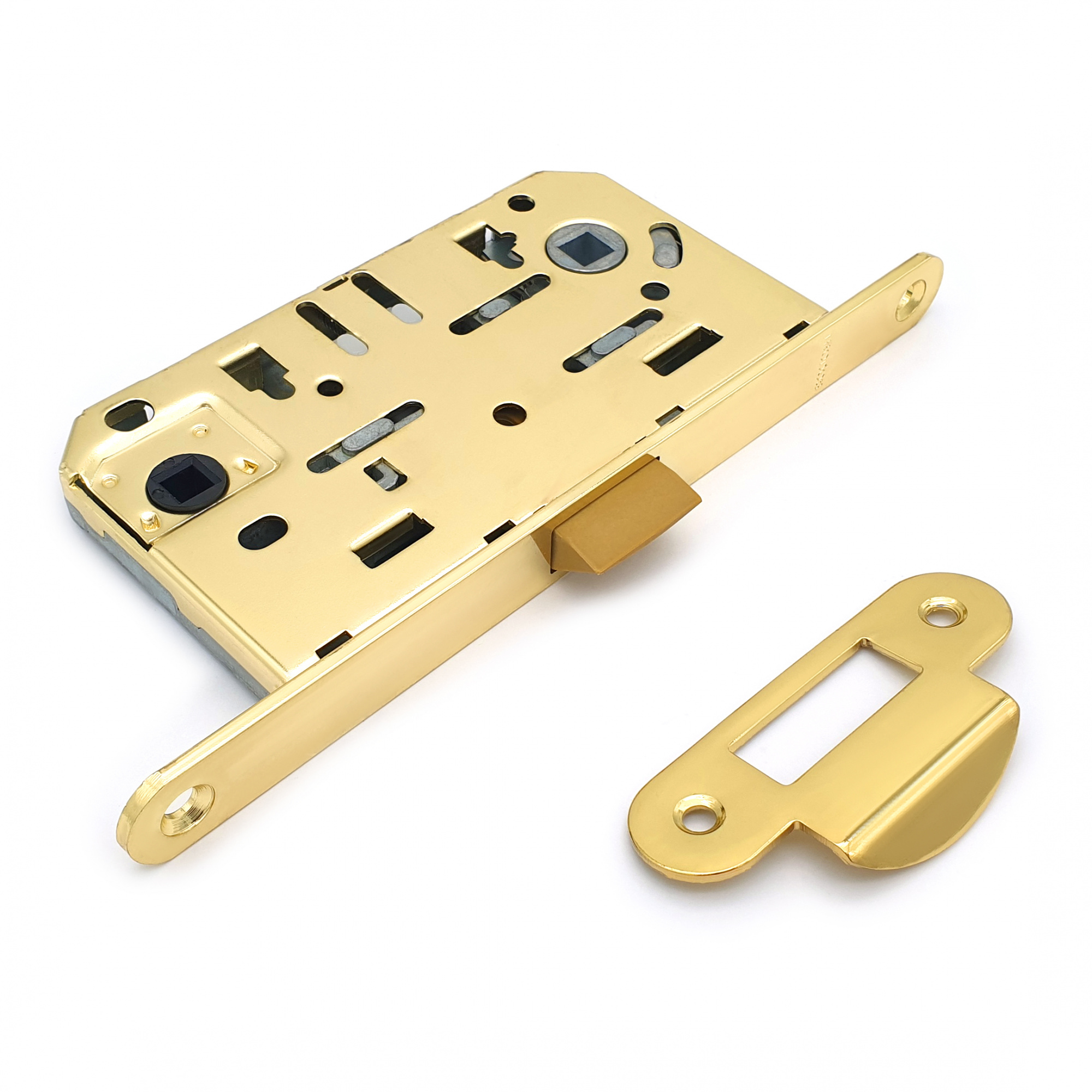 Замок врезной бесшумный для межкомнатных дверей SOLLER 600WC-РВ золото без ключа под фиксатор или завертку